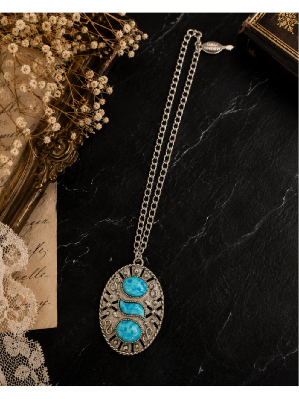Vintage Sarah Coventry Southwestern Turquoise Tone Pendant Necklace